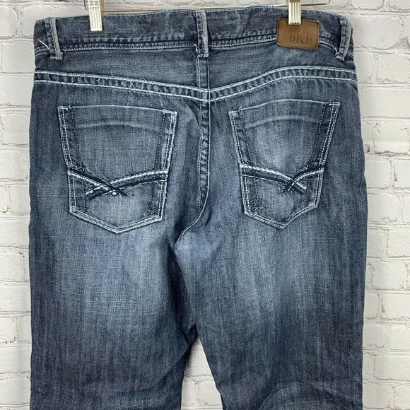 BKE Tyler Jeans size 36 Men Blue Denim Straight 37x32 Distressed Whiskered Dark